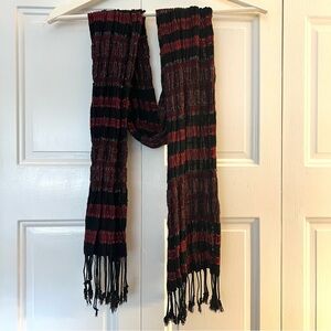 Black and Red Striped Scarf with Fringe